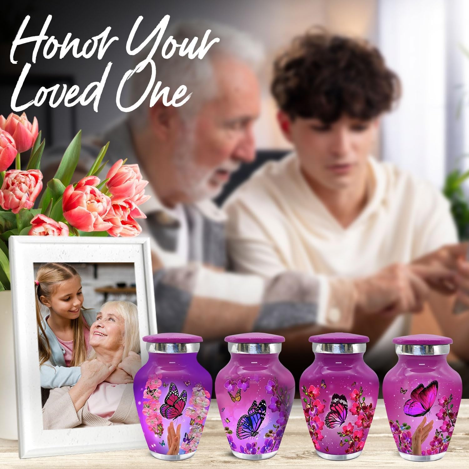 Small Urns for Human Ashes – Set of 4 Mini Keepsake Urns for Ashes, with Velvet Bag & Gift Box, Memorial Sharing Urns (Pink, Set of 4)
