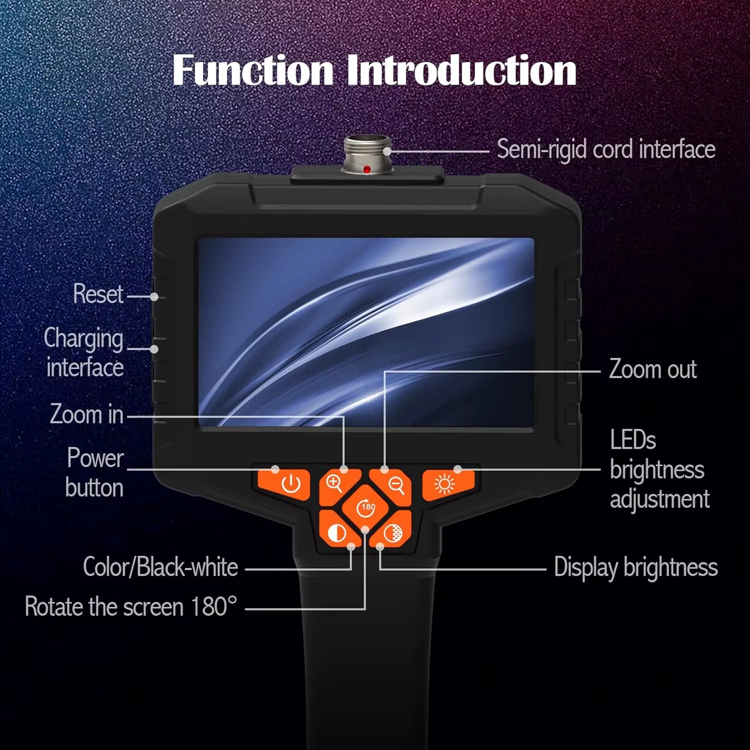 Portable Professional 5M 4.3 Inch IPS Screen Handheld Industrial Endoscope Camera 8Mm Len IP67 Inspection Camera for Home Car