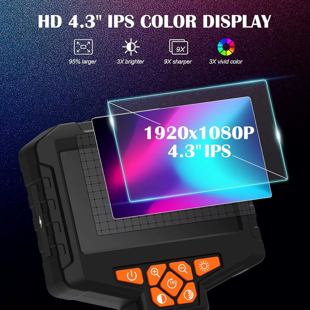 Portable Professional 5M 4.3 Inch IPS Screen Handheld Industrial Endoscope Camera 8Mm Len IP67 Inspection Camera for Home Car