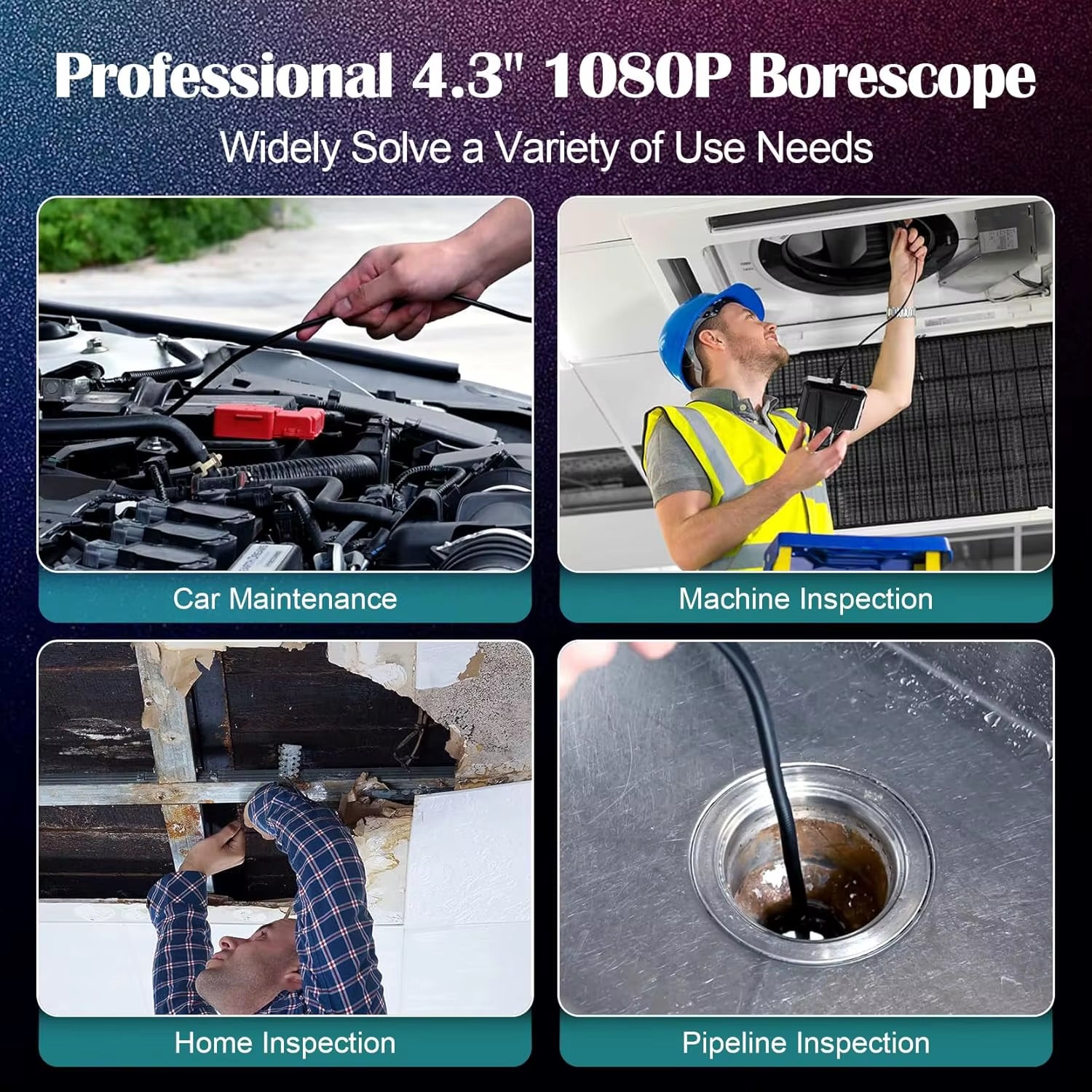 Portable Professional 5M 4.3 Inch IPS Screen Handheld Industrial Endoscope Camera 8Mm Len IP67 Inspection Camera for Home Car