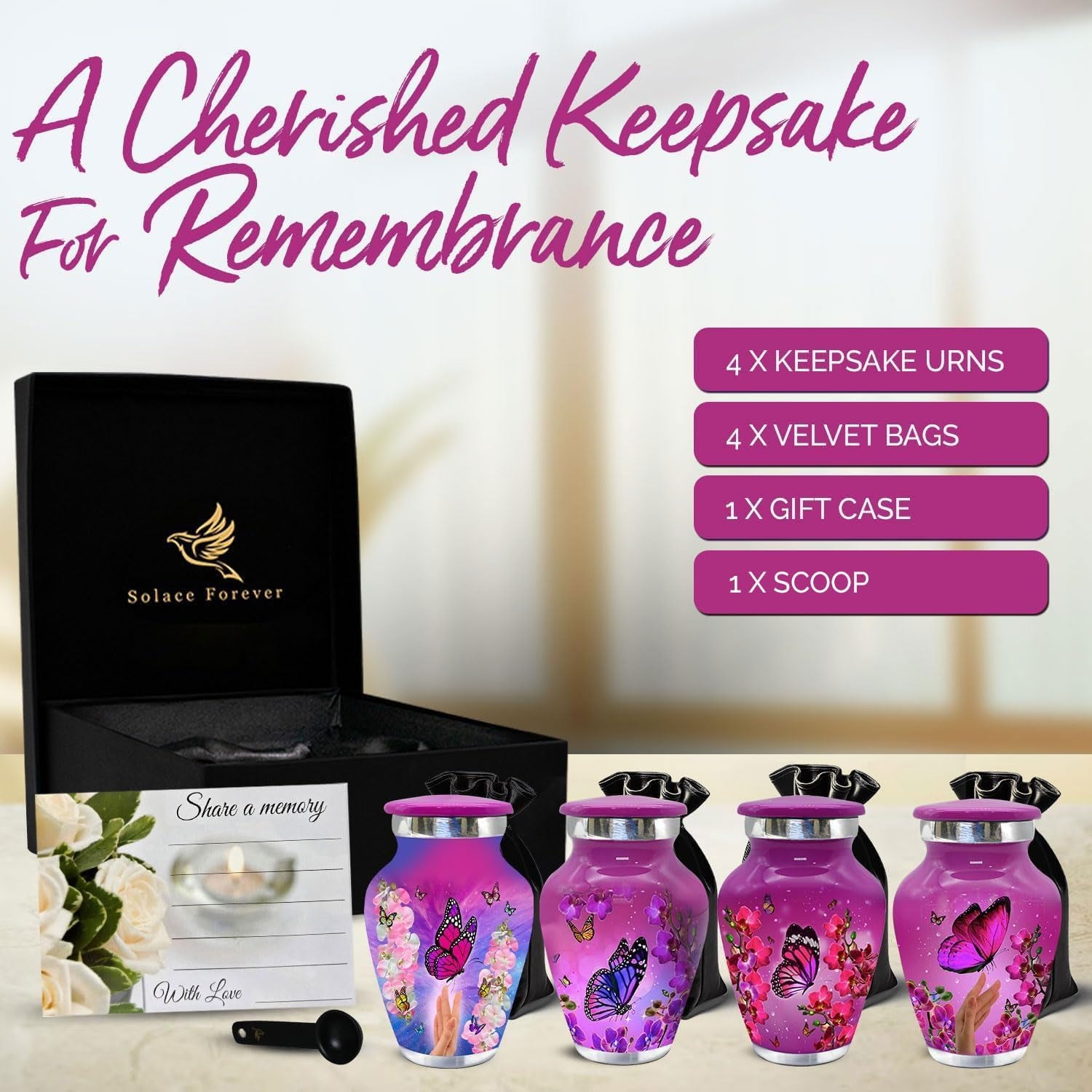 Small Urns for Human Ashes – Set of 4 Mini Keepsake Urns for Ashes, with Velvet Bag & Gift Box, Memorial Sharing Urns (Pink, Set of 4)